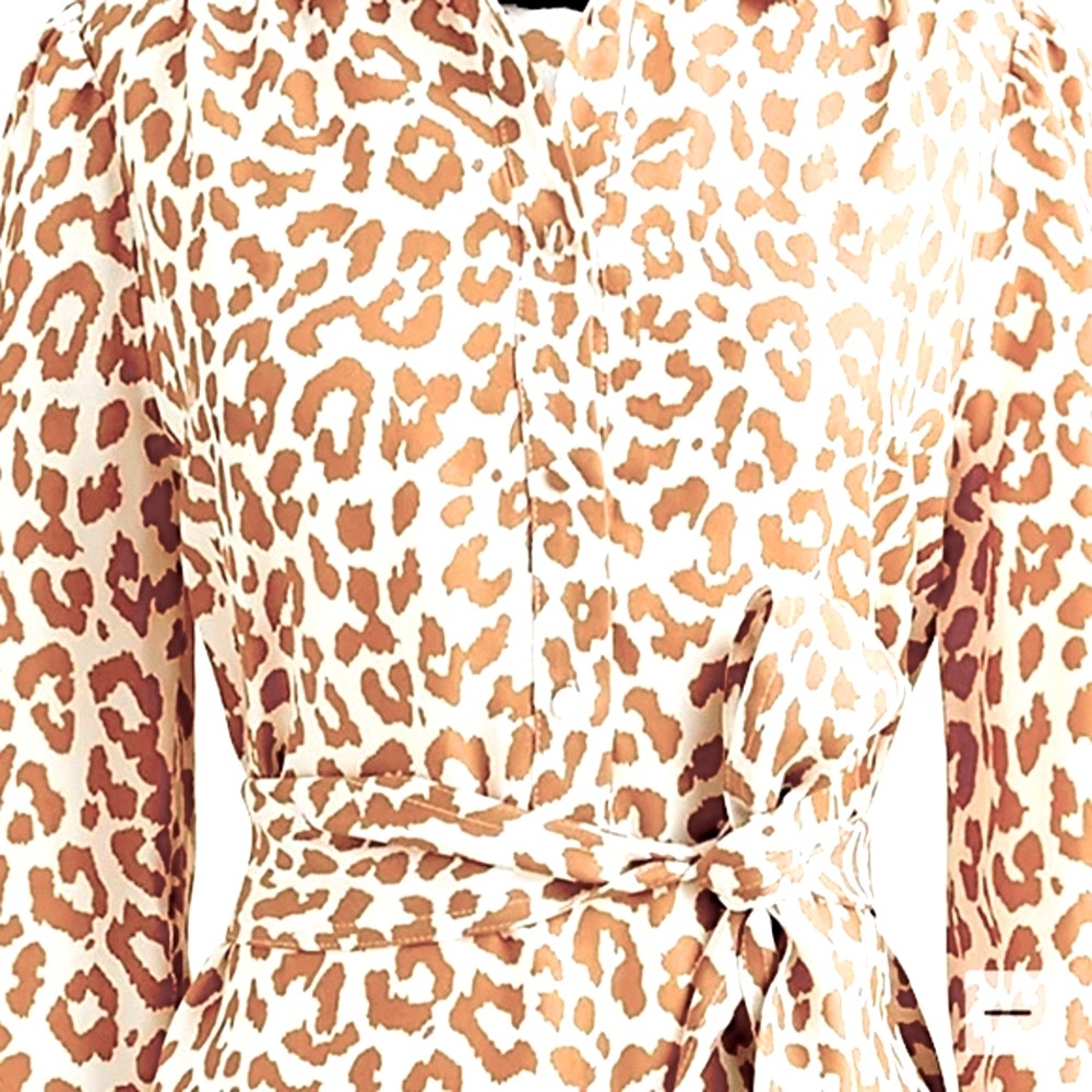 J CREW TIE-WAIST SHIRTDRESS BROWN CREAM LEOPARD PRINT LONG SILHOUETTE SIZE 8 - Picture 6 of 14